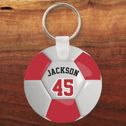 Red and White Team Soccer ⚽ Ball Schlüsselanhänger (Vorderseite)