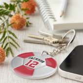 Red and White Team Soccer ⚽ Ball Schlüsselanhänger (Vorderseite rechts)