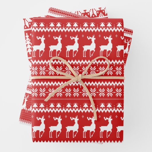 Red and White Ugge Christmas Sweater Geschenkpapier Set (Beispiel)