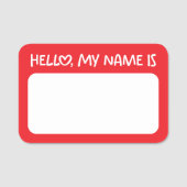 Red and White Whimsical Heart Hello Namensschild (Vorderseite)