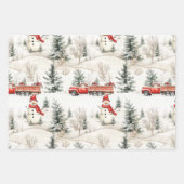 Red and White Woodland Snowman and Truck Weihnacht Geschenkpapier Set (Vorderseite)