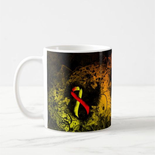 Red and Yellow Awareness Ribbon Grunge Heart Coffe Kaffeetasse (Links)