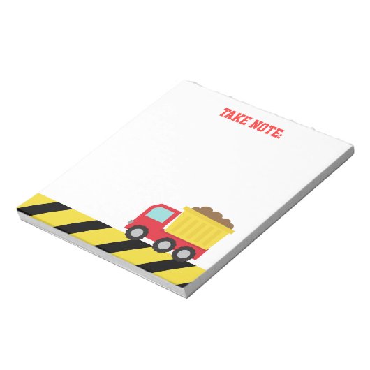 Red and Yellow Dump Truck Construction Notepad Notizblock (Rotiert)
