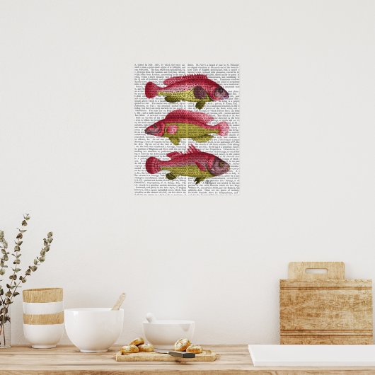Red and Yellow Fantasy Fish Trio Poster (Küche)