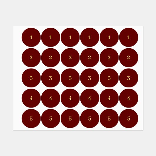Red and yellow numbered etiketten (Blatt)