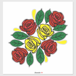 Red and Yellow Roses Folk Art Narrowboat Aufkleber