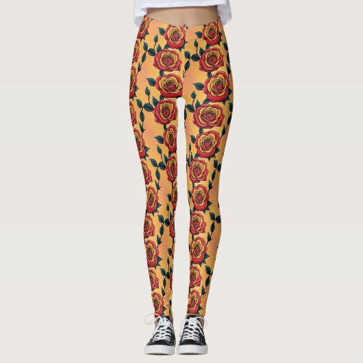 Red And Yellow Roses Leggings (Vorderseite)