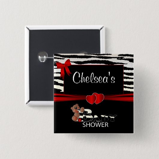 Red and Zebra Stripes Baby Dusche Button (Vorne & Hinten)