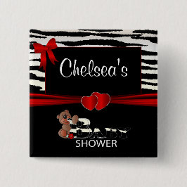 Red and Zebra Stripes Baby Dusche Button