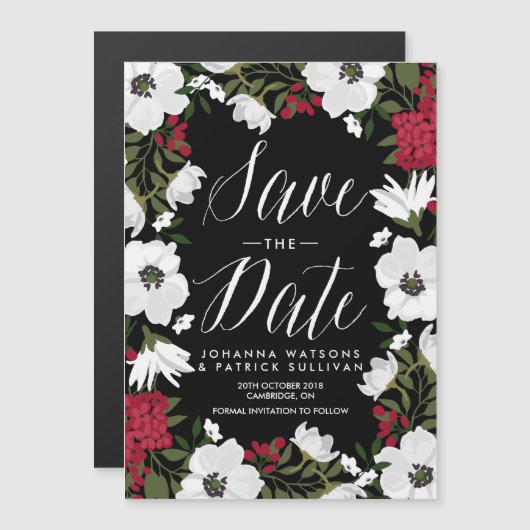 Red Anemone Blooms speichern Datums-Magnete Magneteinladung (Vorne/Hinten)