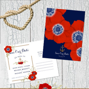 Red Anemone Nautical Anchor ❤️ Budget Save the Dat Ankündigungspostkarte