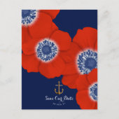 Red Anemone Nautical Anchor ❤️ Budget Save the Dat Ankündigungspostkarte (Vorderseite)