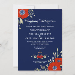 Red Anemone Nautical Navy Hochzeitformal Einladung