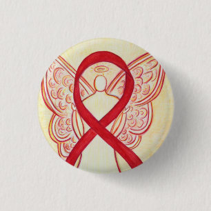 Red Angel Awareness Ribbon Custom Art Buttone Button