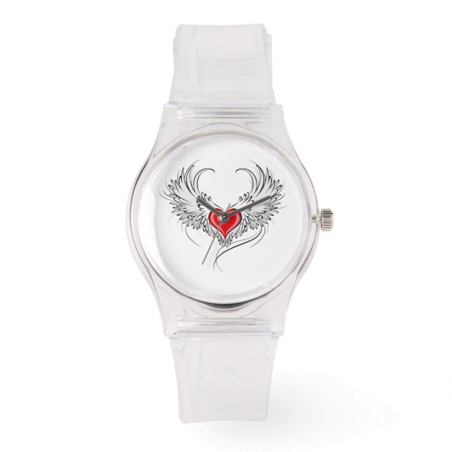 Red Angel Heart mit Flügeln Armbanduhr (Vorderseite)