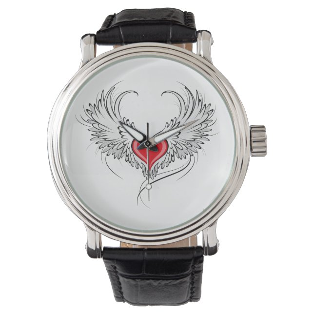 Red Angel Heart mit Flügeln Armbanduhr (Vorderseite)