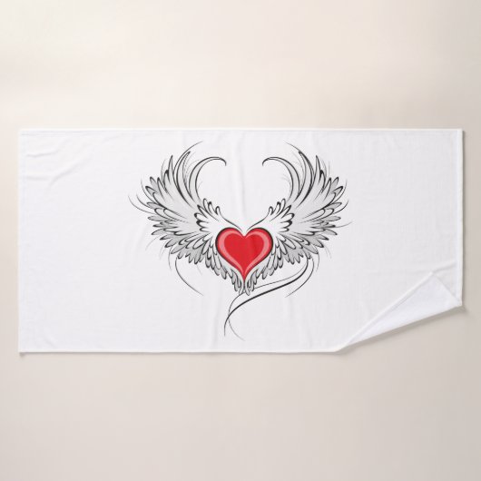 Red Angel Heart mit Flügeln Badehandtuch (Badehandtuch)