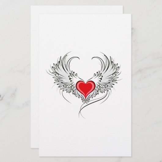 Red Angel Heart mit Flügeln Briefpapier (Vorne/Hinten)