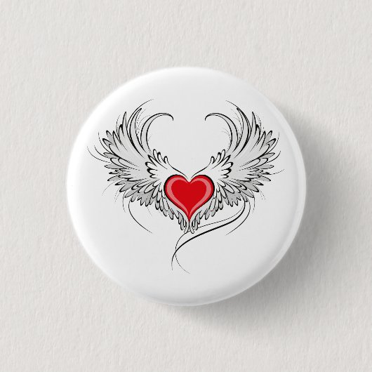 Red Angel Heart mit Flügeln Button (Vorderseite)