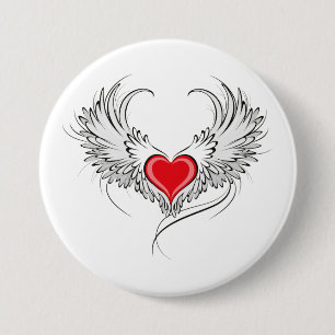 Red Angel Heart mit Flügeln Button
