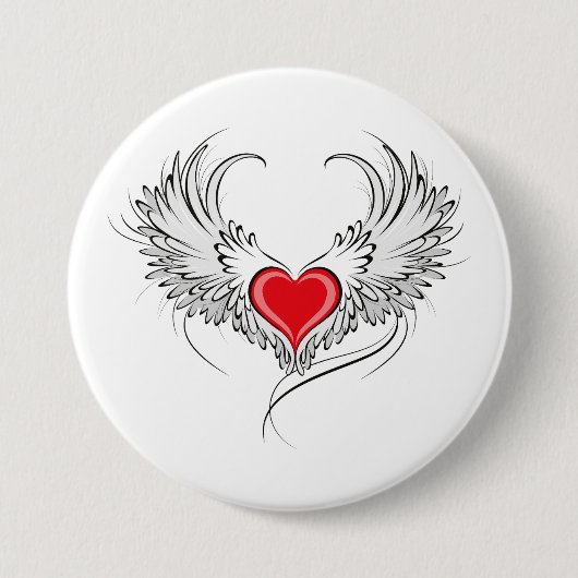Red Angel Heart mit Flügeln Button (Vorderseite)