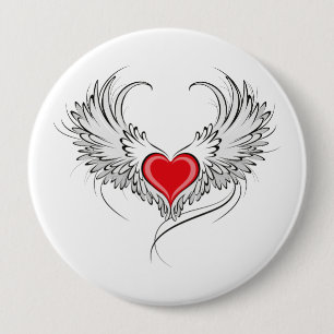 Red Angel Heart mit Flügeln Button