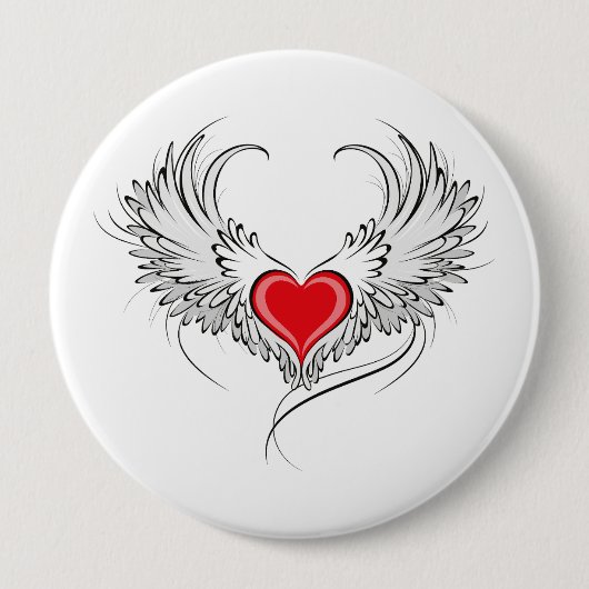 Red Angel Heart mit Flügeln Button (Vorderseite)