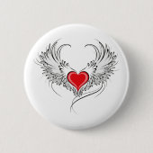 Red Angel Heart mit Flügeln Button (Vorderseite)
