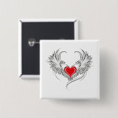 Red Angel Heart mit Flügeln Button (Vorne & Hinten)