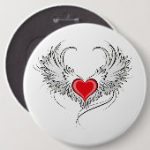 Red Angel Heart mit Flügeln Button (Vorne & Hinten)