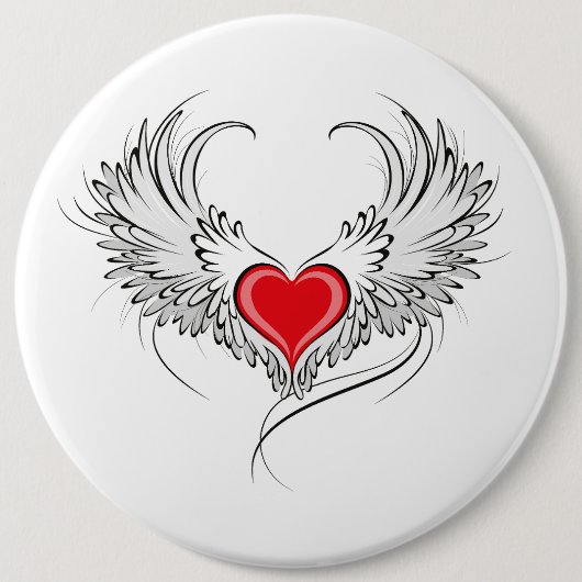 Red Angel Heart mit Flügeln Button (Vorderseite)