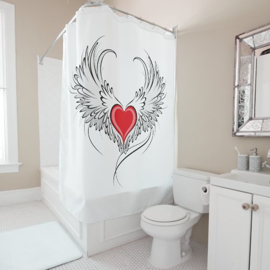 Red Angel Heart mit Flügeln Duschvorhang (Beispiel)