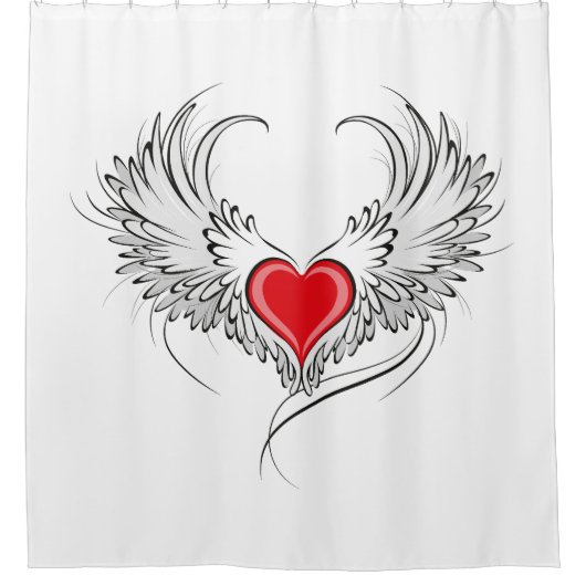 Red Angel Heart mit Flügeln Duschvorhang (Vorderseite)