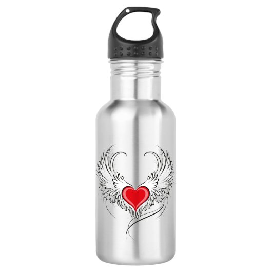 Red Angel Heart mit Flügeln Edelstahlflasche (Vorderseite)