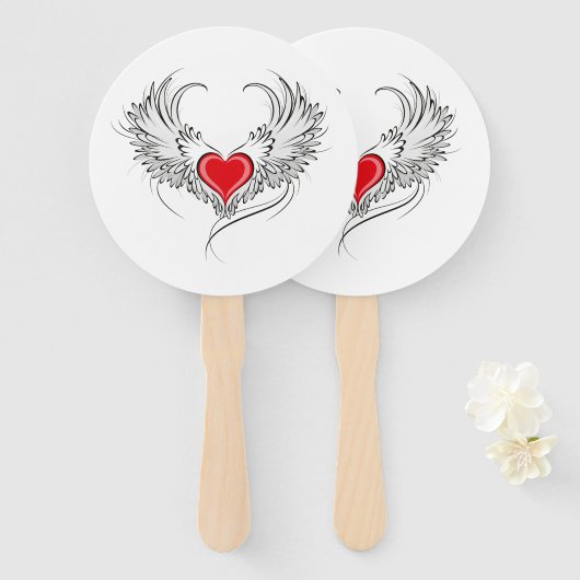 Red Angel Heart mit Flügeln Fächer (Vorne und Hinten)