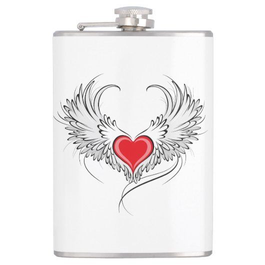 Red Angel Heart mit Flügeln Flachmann (Vorderseite)
