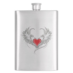 Red Angel Heart mit Flügeln Flachmann