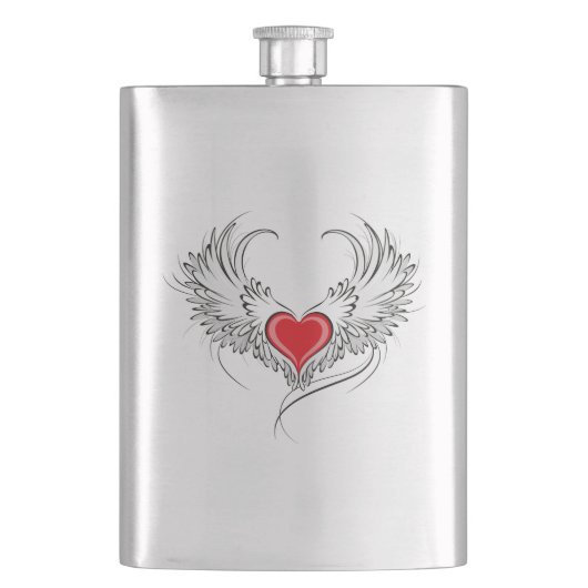 Red Angel Heart mit Flügeln Flachmann (Vorderseite)