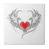Red Angel Heart mit Flügeln Fliese (Vorderseite)