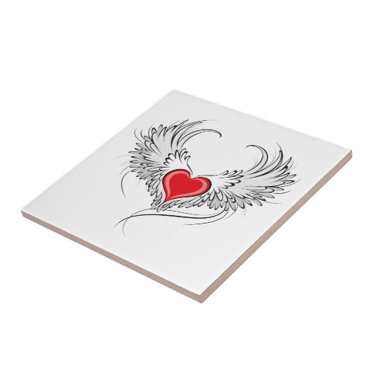 Red Angel Heart mit Flügeln Fliese (Seite)