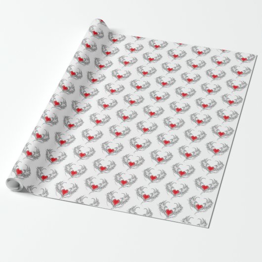 Red Angel Heart mit Flügeln Geschenkpapier (Ungerollt)