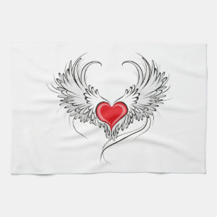 Red Angel Heart mit Flügeln Geschirrtuch