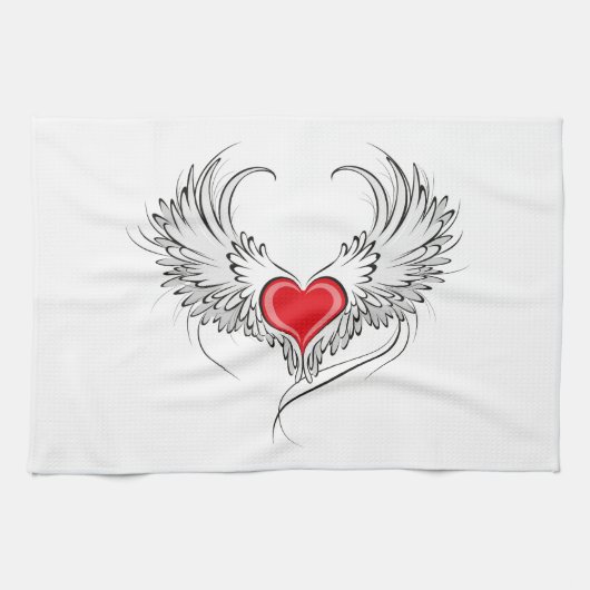 Red Angel Heart mit Flügeln Geschirrtuch (Horizontal)