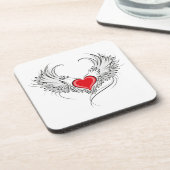 Red Angel Heart mit Flügeln Getränkeuntersetzer (Linke Seite)