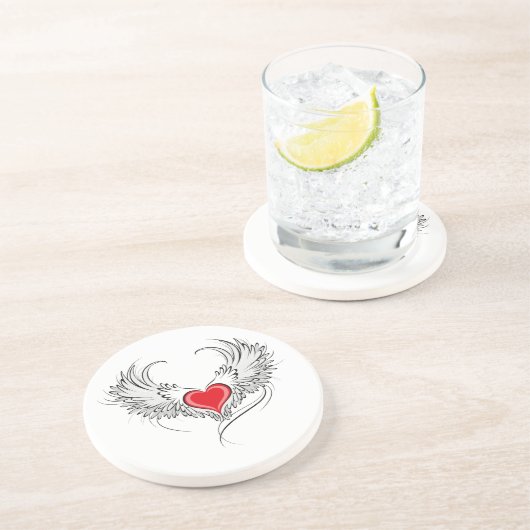 Red Angel Heart mit Flügeln Getränkeuntersetzer (Seite)