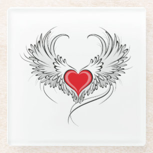 Red Angel Heart mit Flügeln Glasuntersetzer