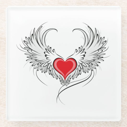 Red Angel Heart mit Flügeln Glasuntersetzer (Vorderseite)
