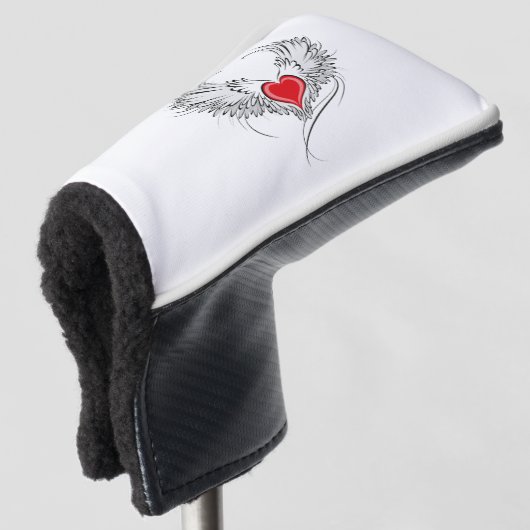 Red Angel Heart mit Flügeln Golf Headcover (3/4 Vorderseite)