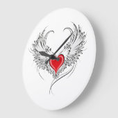 Red Angel Heart mit Flügeln Große Wanduhr (Winkel)
