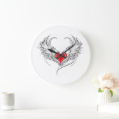 Red Angel Heart mit Flügeln Große Wanduhr (Zuhause)